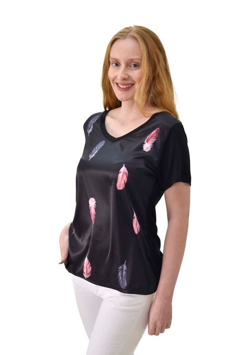Polera plumas negro Alexandra Cid-0