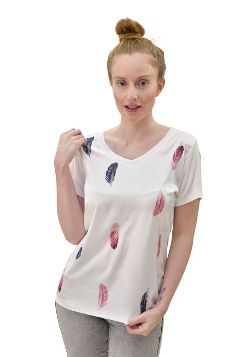 Polera plumas crudo Alexandra Cid-0