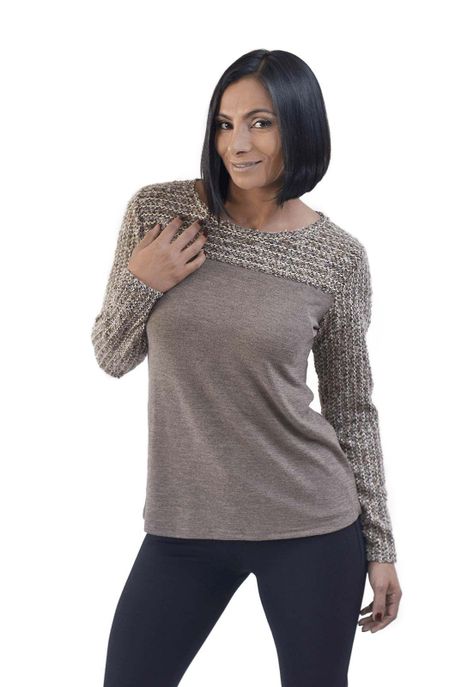 Polera Aplicación Lana kaki Alexandra Cid-0