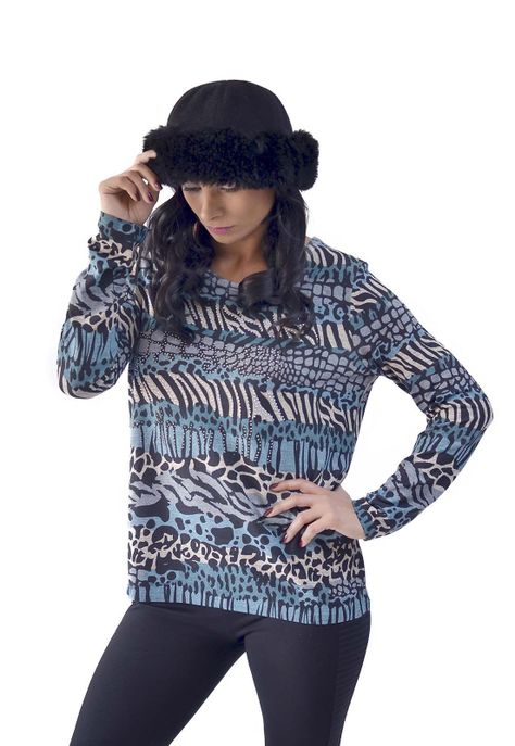 Polera Estampada Stras Turquesa Alexandra Cid-0