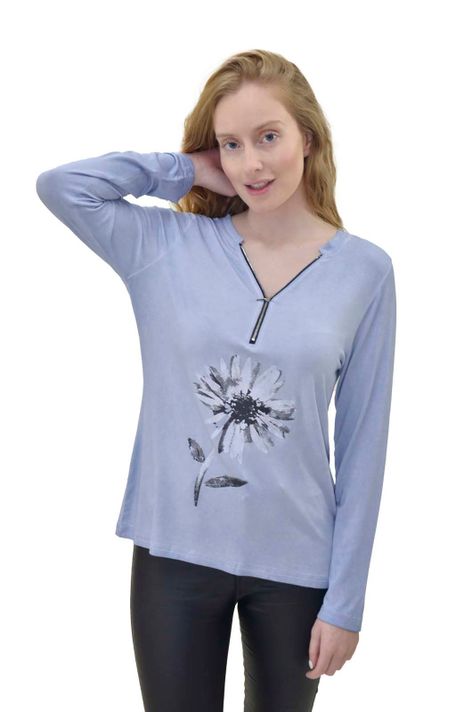 Polera Manga Larga azul Alexandra Cid-0
