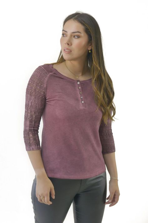 Polera manga 3/4 macrame burgundy Alexandra Cid-0