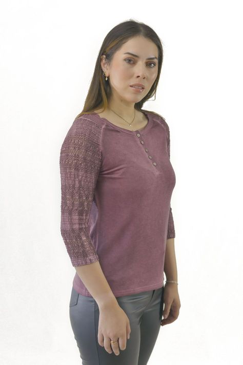 Polera manga 3/4 macrame burgundy Alexandra Cid-1