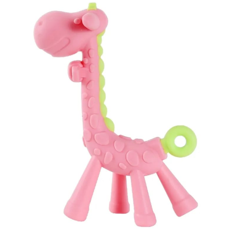 MORDEDOR DE SILICONA PARA BEBE JIRAFA ROSA-0