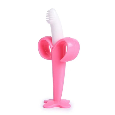 MORDEDOR DE ENCIA CON CEPILLO PARA BEBE BANANA ROSA-1