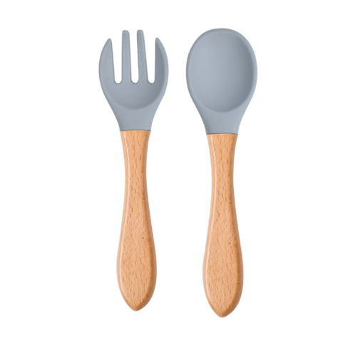 SET DE CUCHARA Y TENEDOR SILICONA PARA BEBE GRIS-0