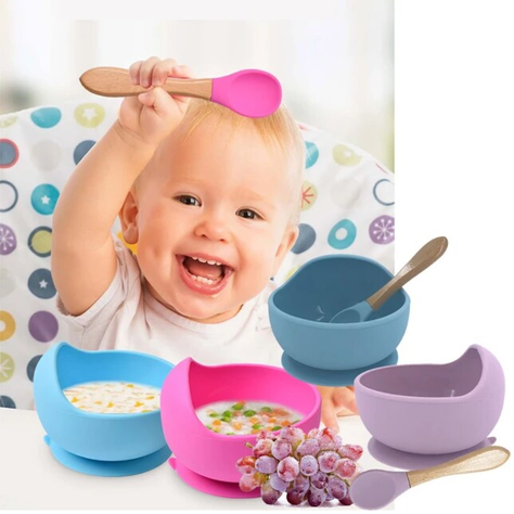CUENCO DE SILICONA CON CUCHARA PARA BEBE AZUL-1