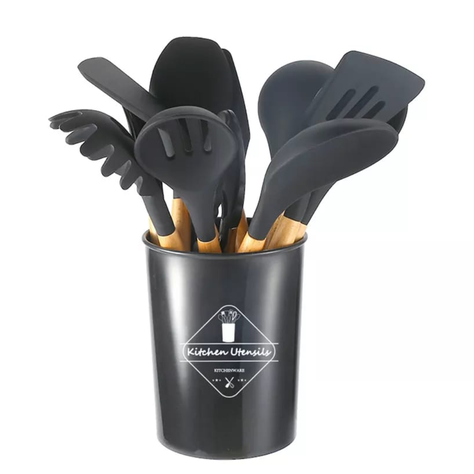 SET UTENSILIOS DE SILICONA ANTIADHERENTES 11 PIEZAS - NEGRO-0