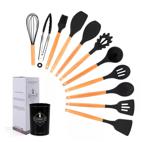 SET UTENSILIOS DE SILICONA ANTIADHERENTES 11 PIEZAS - NEGRO-1