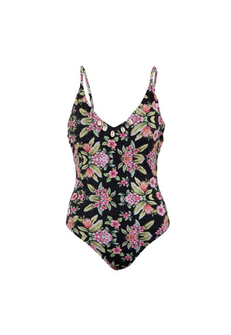Traje de Baño Strap Ajustable Negro Floreado-0