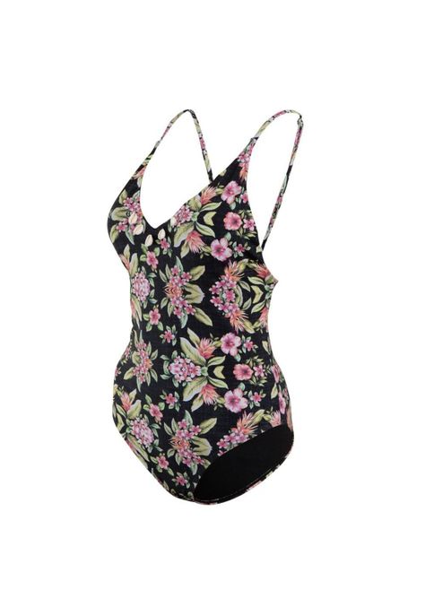 Traje de Baño Strap Ajustable Negro Floreado-1
