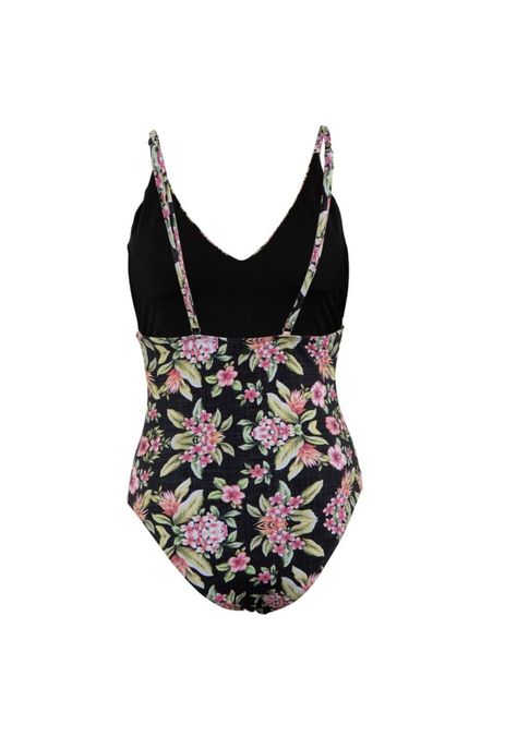 Traje de Baño Strap Ajustable Negro Floreado-2