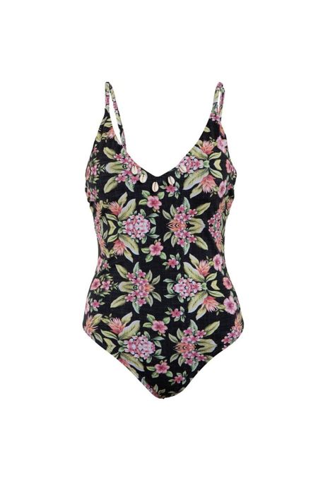 Traje de Baño Strap Ajustable Negro Floreado-4