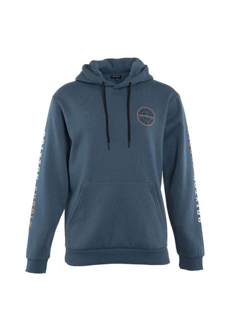 Poleron Men Hoodie Logo Petrol Blue Black Orange-0