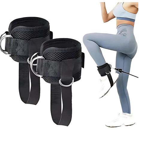Par Tobilleras Para Polea Negra Enganche Gym Glúteos-2