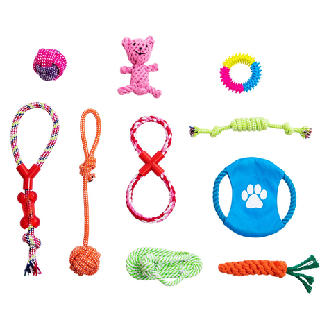 Set de 10 Juguetes Mascotas Perro Disco, Pelota, Cuerda-0
