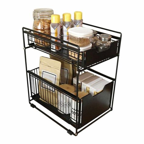 Organizador cesta de cocina y baño 2 niveles negro-1