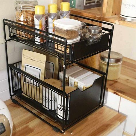 Organizador cesta de cocina y baño 2 niveles negro-4