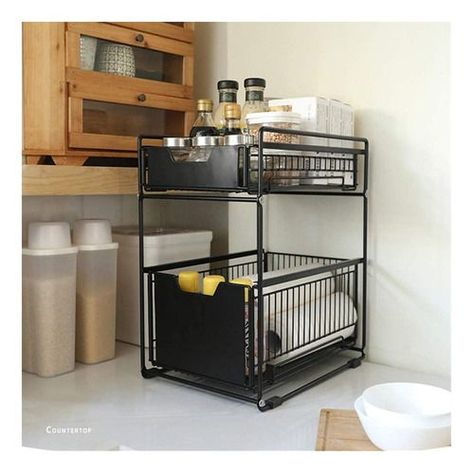Organizador cesta de cocina y baño 2 niveles negro-8