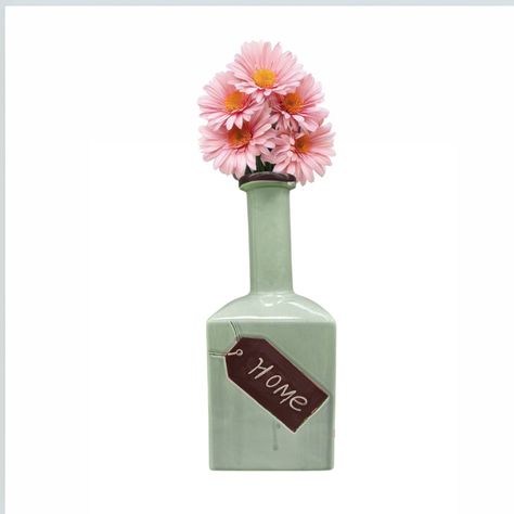 Botella decorativa de cerámica verde menta 31 cm-2
