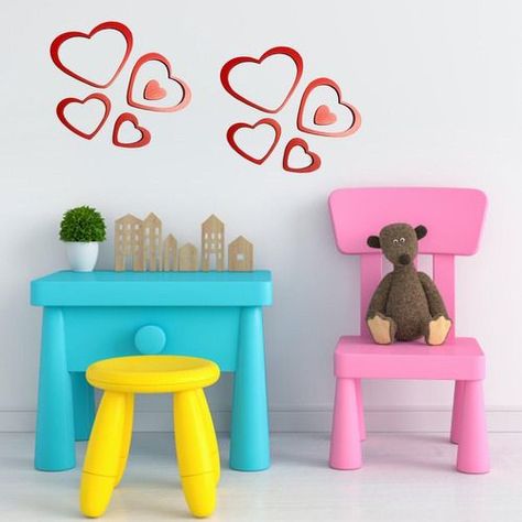 Stickers de madera para muro corazones rojos-3