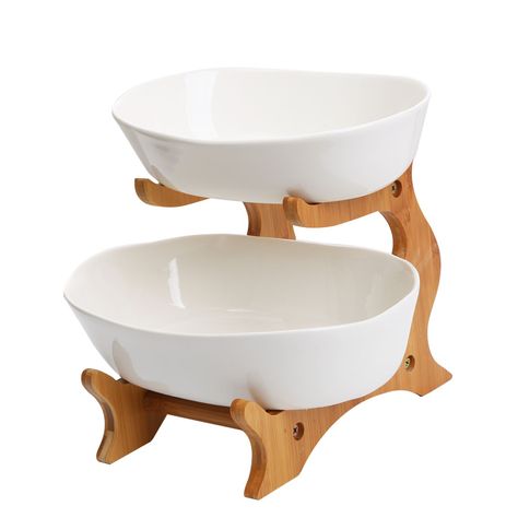 Frutera cerámica / madera 2 niveles 22cm-0