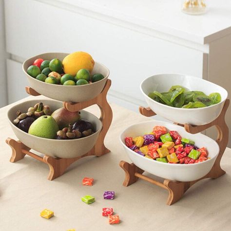 Frutera cerámica / madera 2 niveles 22cm-4