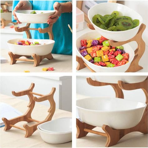 Frutera cerámica / madera 2 niveles 22cm-6