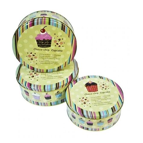 Set de 3 canister redondos de metal diseño cupcakes-0