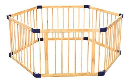 Corral portátil de madera hexagonal para niños-0