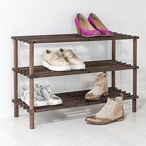 Zapatero organizador de madera con 3 niveles marrón oscuro-2