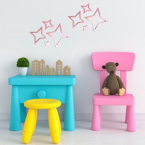 Stickers de madera para muro estrellas rosada-3