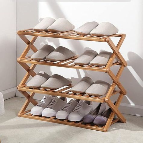 Zapatero plegable de madera con 4 niveles 70x25x68 cm-1