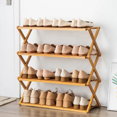 Zapatero plegable de madera con 4 niveles 70x25x68 cm-2