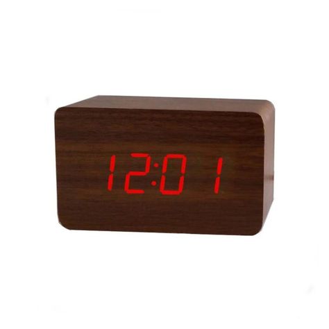 Reloj despertador digital  de madera  luz led roja-1