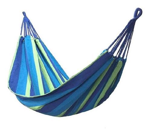 Hamaca de algodón azul y verde 2 plazas 180x150 cm-0