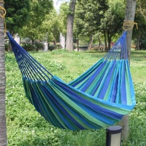 Hamaca de algodón azul y verde 2 plazas 180x150 cm-3