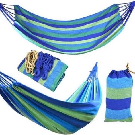 Hamaca de algodón azul y verde 2 plazas 180x150 cm-7