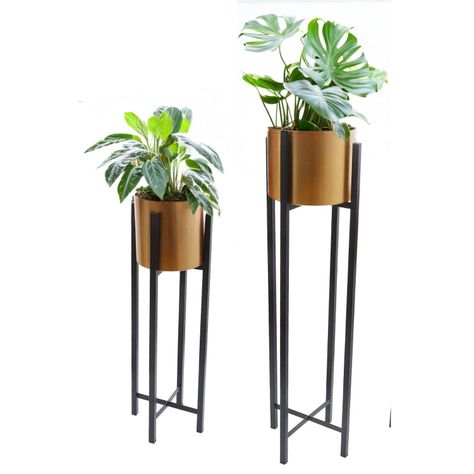 Set 2 maceteros con pedestal dorados-1