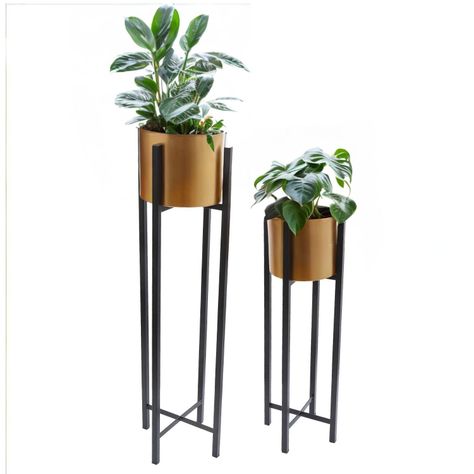 Set 2 maceteros con pedestal dorados-2