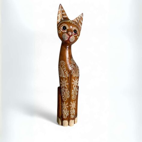 Gato madera artesanal 60 cm café claro-0