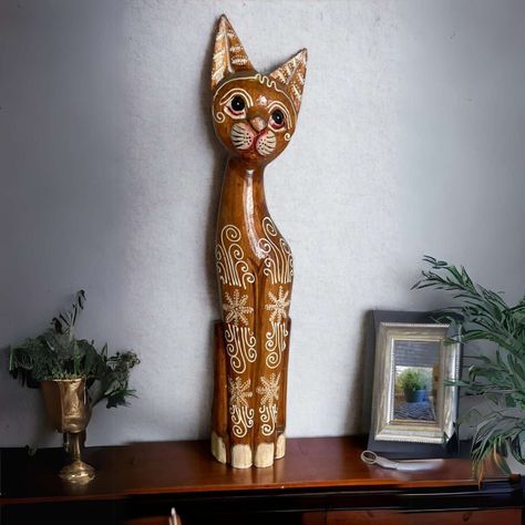 Gato madera artesanal 60 cm café claro-1
