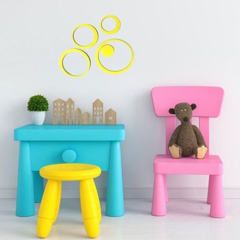 Stickers de madera para muro círculos amarillos-1