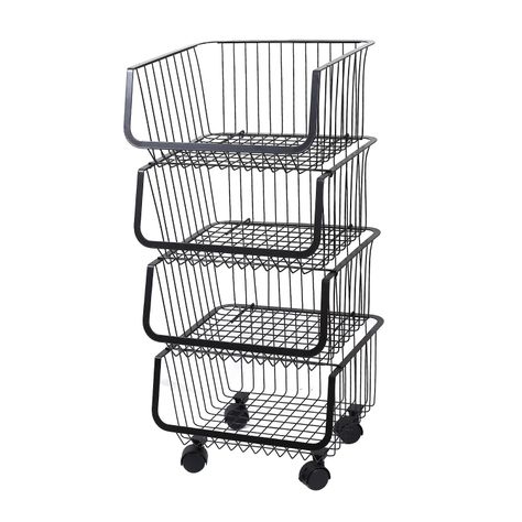 Organizador multiusos con ruedas de 4 canastos negro-0
