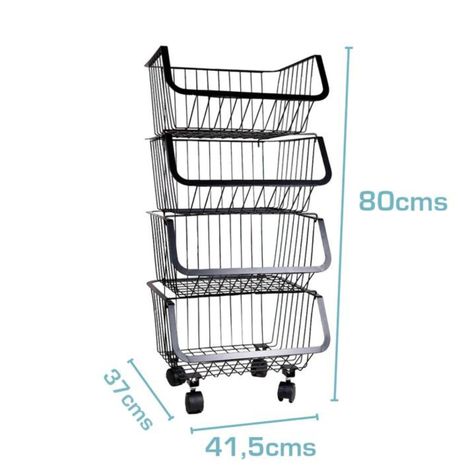 Organizador multiusos con ruedas de 4 canastos negro-1
