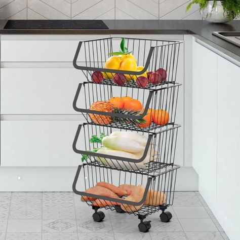 Organizador multiusos con ruedas de 4 canastos negro-3