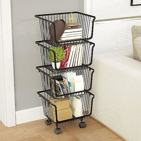 Organizador multiusos con ruedas de 4 canastos negro-4