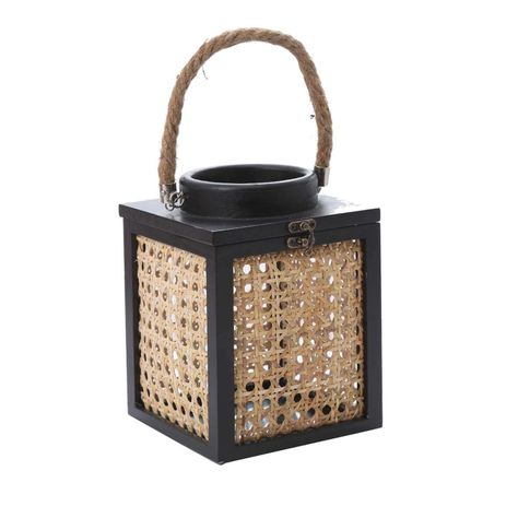 Farol rustico junco cuadrado 18 cm negro-0