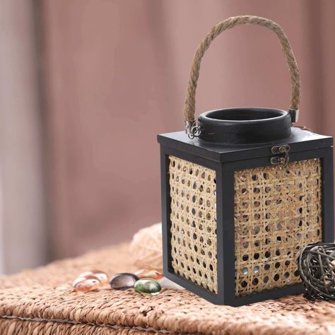 Farol rustico junco cuadrado 18 cm negro-2