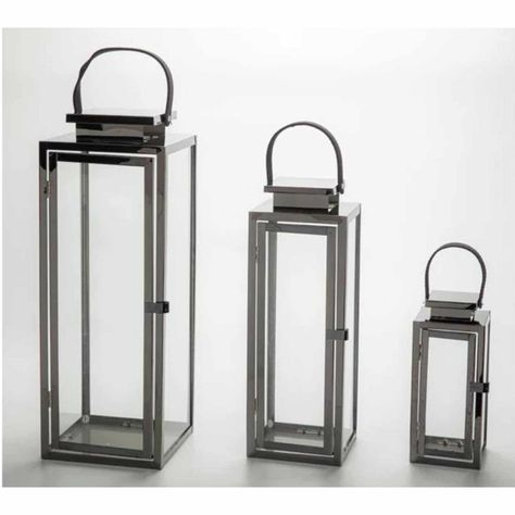 Set de 3 faroles de vidrio con asa de cuero-1